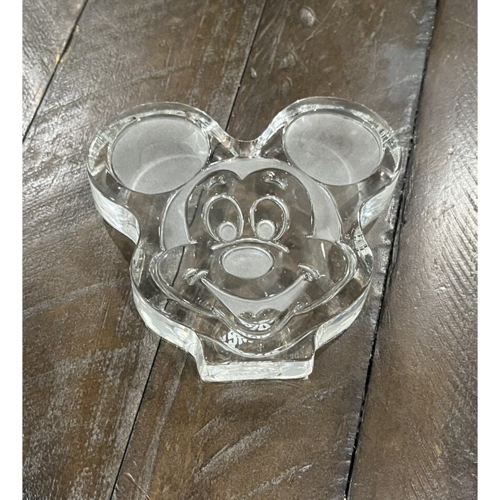 Vintage Disney Mickey‎ Mouse 4" Clear Art Glass Etched Frosted Paperweight